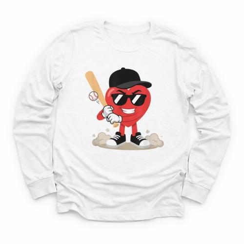 Heart Playing Baseball Valentine Baseball Youth Long Sleeve Tee - Sportilla