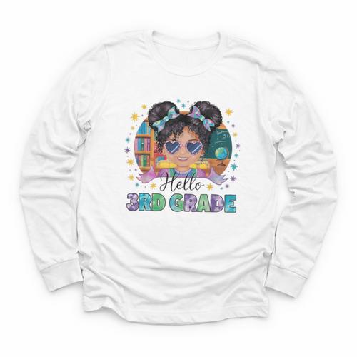 Hello 3rd Grade Girl Back To School Kids Boys Girls Youth Long Sleeve Tee - Savourry