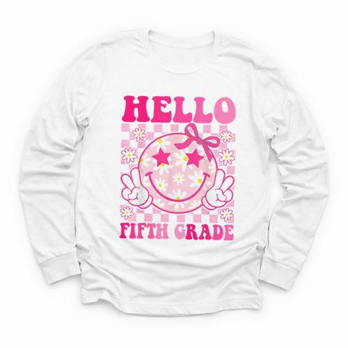 Hello Fifth Grade Coquette Bow Back To School 5th Grade Girl Youth Long Sleeve Tee - Savourry