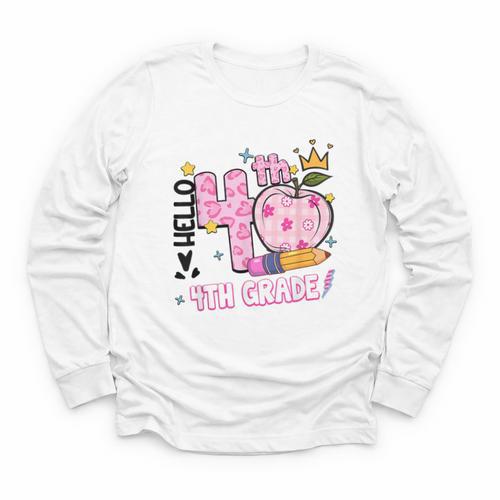 Hello Fourth 4th Grade Leopard Tie Dye Girl Back To School Youth Long Sleeve Tee - Savourry