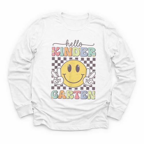 Hello Kindergarten Hippie Smile Face Back To School Youth Long Sleeve Tee - Savourry