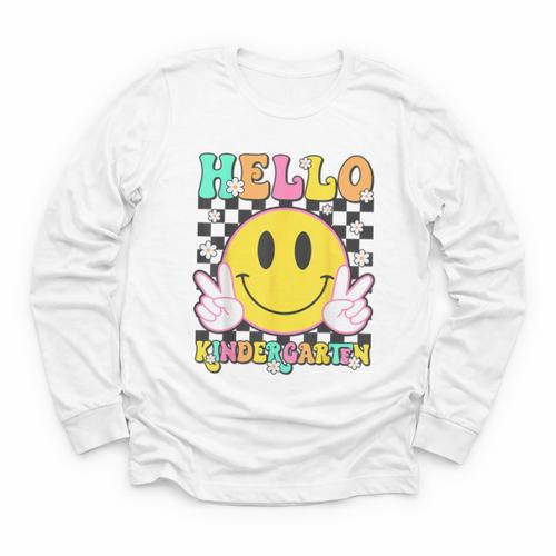 Hello Kindergarten Smile Face Back To School Girl Kid Youth Long Sleeve Tee - Savourry