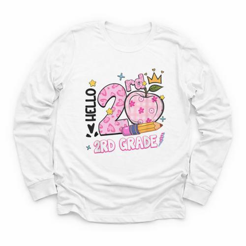 Hello Second 2nd Grade Leopard Tie Dye Girl Back To School Youth Long Sleeve Tee - Savourry