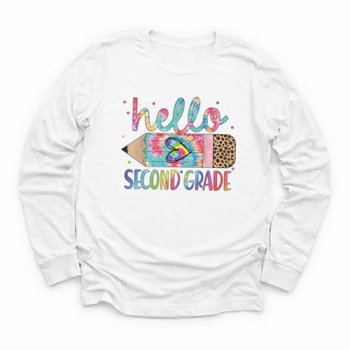 Hello Second Grade Pencil Tie Dye Back To School 2nd Grade Youth Long Sleeve Tee - Savourry