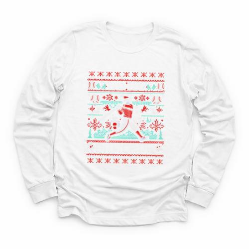 Ho Ho Homerun Baseball Ugly Christmas Sweater Party Hitter Youth Long Sleeve Tee - Sportilla