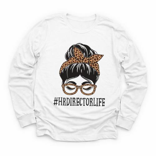 HR Director Leopard Messy Bun Appreciation Back To School Performance Youth Long Sleeve Tee - Savourry