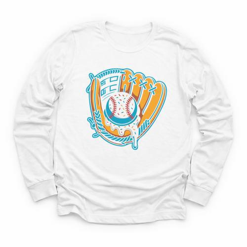 Ice Cream Baseball Mitt Drippy Scoop Baseball Sports Youth Long Sleeve Tee - Sportilla