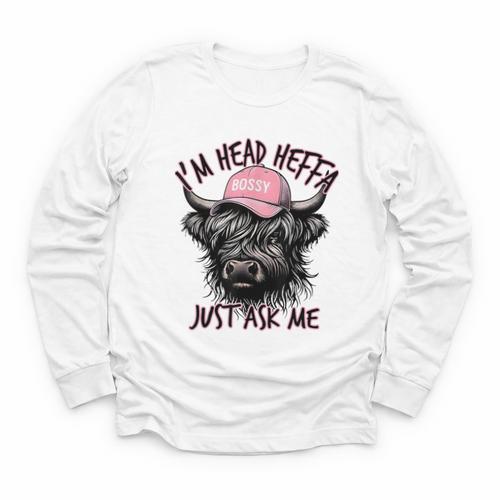 I'm Head Heffa Just Ask Me Bossy Highland Cow Baseball Cap Youth Long Sleeve Tee - Sportilla