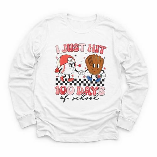 I Just Hit 100 Days Of School Baseball Boy Girl Teacher Youth Long Sleeve Tee - Sportilla