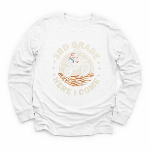 Kids Back To School 3rd Grade Here I Come Motocross Dirt Bike Performance Youth Long Sleeve Tee - Savourry