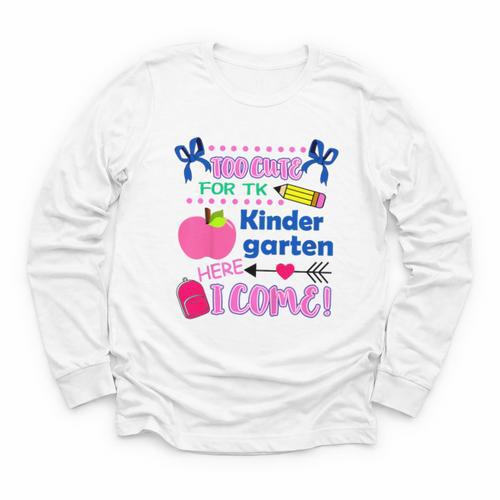 Kids Back To School Here I Come Kindergarten Girls TK Grad Youth Long Sleeve Tee - Savourry