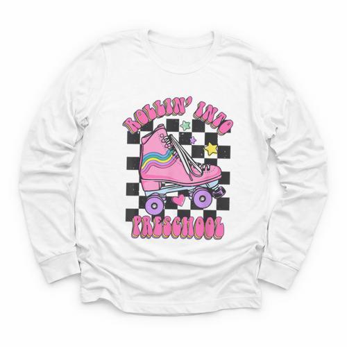Kids Back To School Skating Rollin Into Preschool Youth Long Sleeve Tee - Savourry