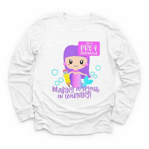 Kids Pre K Mermaid Back To School Toddler Girl First Day Of Prek Youth Long Sleeve Tee - Savourry