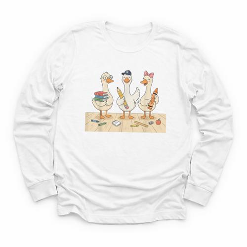 Kindergarten 1st Grade Goose Back To School Kids Youth Long Sleeve Tee - Savourry