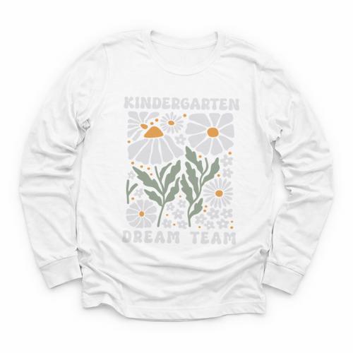 Kindergarten Dream Team First Day Back To School Boho Flower Performance Youth Long Sleeve Tee - Savourry