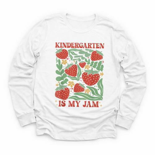 Kindergarten Is My Jam Boho Floral Strawberry Back To School Youth Long Sleeve Tee - Savourry