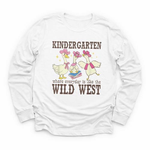 Kindergarten Wild West Goose Cowboy Goose Back To School Youth Long Sleeve Tee - Savourry