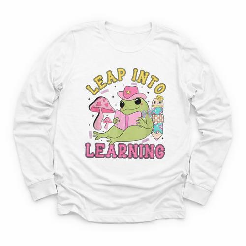 Leap Into Learning Cute Frog Kawaii Back To School Kids Youth Long Sleeve Tee - Savourry