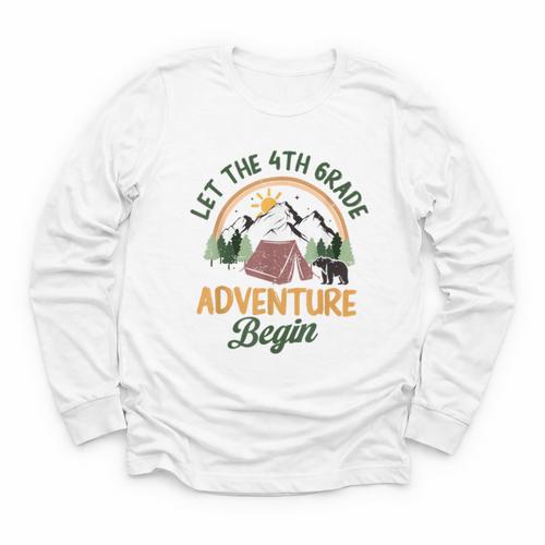 Let The 4th Grade Adventure Begin Camping Back To School Youth Long Sleeve Tee - Savourry