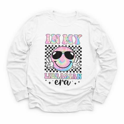 In My Librarian Era Groovy Tie Dye Back To School Youth Long Sleeve Tee - Savourry