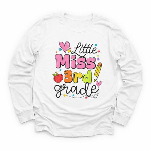 Little Miss 3rd Grade Back To School Cute Third Grade Girls Youth Long Sleeve Tee - Savourry