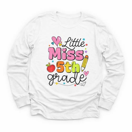 Little Miss 5th Grade Back To School Cute Fifth Grade Girls Youth Long Sleeve Tee - Savourry