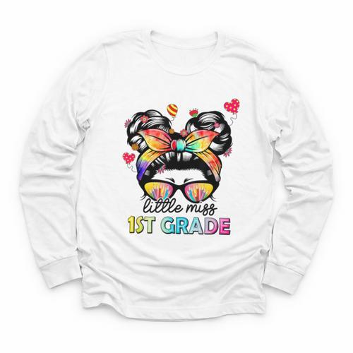 Little Miss First Grade Back To School 1st Grade Girls Youth Long Sleeve Tee - Savourry