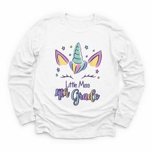 Little Miss Fourth Grade 2026 Back To School 4th Grade Girls Youth Long Sleeve Tee - Savourry
