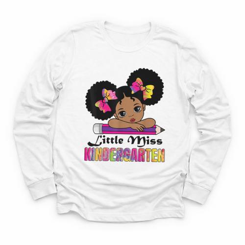 Little Miss Kindergarten Afro Puff Girl Back To School Youth Long Sleeve Tee - Savourry