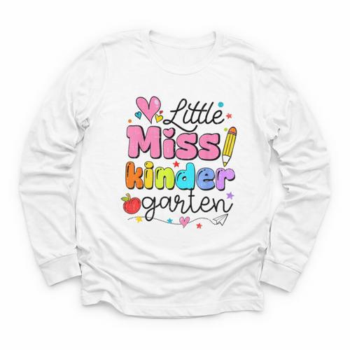 Little Miss Kindergarten Back To School Cute Kinder Girls Youth Long Sleeve Tee - Savourry