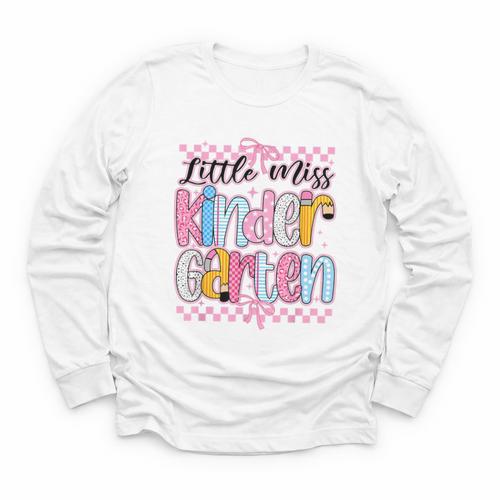 Little Miss Kindergarten Back To School Girls Coquette Bow Youth Long Sleeve Tee - Savourry