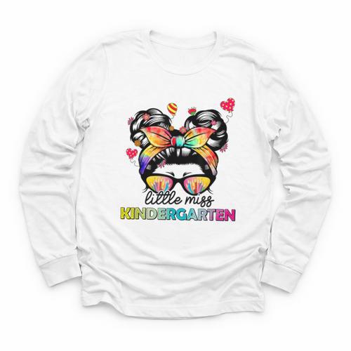 Little Miss Kindergarten Back To School Kindergarten Girls Youth Long Sleeve Tee - Savourry