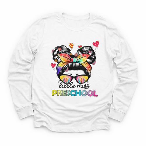 Little Miss Preschool Back To School Messy Kids Girls Youth Long Sleeve Tee - Savourry
