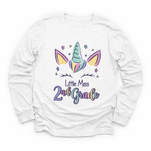 Little Miss Second Grade 2025 2nd Grade Back To School Youth Long Sleeve Tee - Savourry
