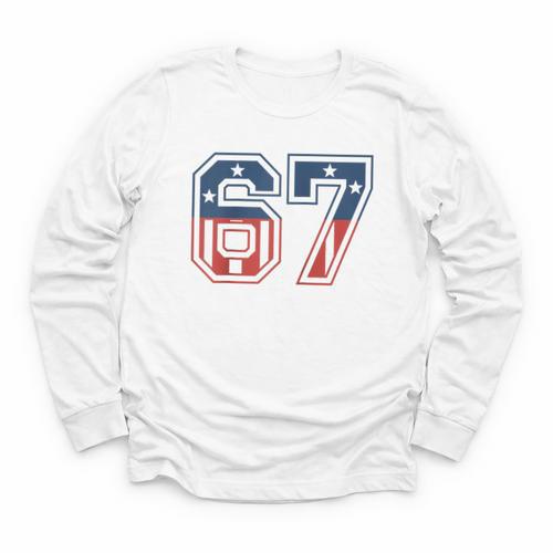 Number 67 USA Raglan Baseball Tee Youth Long Sleeve Tee - Sportilla