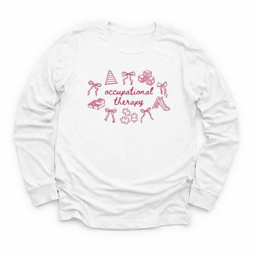 Occupational Therapy Coquette Bow OT COTA Back To School Youth Long Sleeve Tee - Savourry