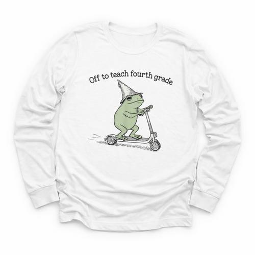 Off To Teach Fourth Grade Froggy Cute Frog Back To School Youth Long Sleeve Tee - Savourry