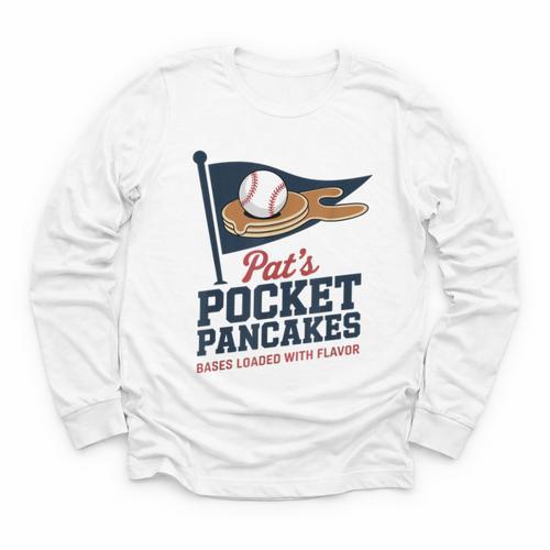 Pat's Pocket Pancakes Flag Baseball On Pancake Youth Long Sleeve Tee - Sportilla
