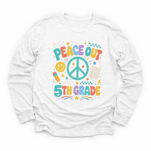 Peace Out 5th Grade Retro Back To School Students Youth Long Sleeve Tee - Savourry