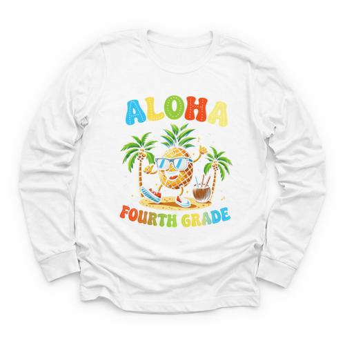 Pinapple Beach Back To School Day Aloha Fourth Grade Performance Youth Long Sleeve Tee - Savourry