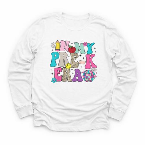 In My Pre-K Era Back To School Retro Groovy Preschool Youth Long Sleeve Tee - Savourry