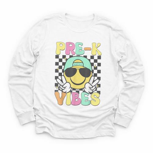 Pre-K Vibes Smile Face Back To School Pre-K Youth Long Sleeve Tee - Savourry