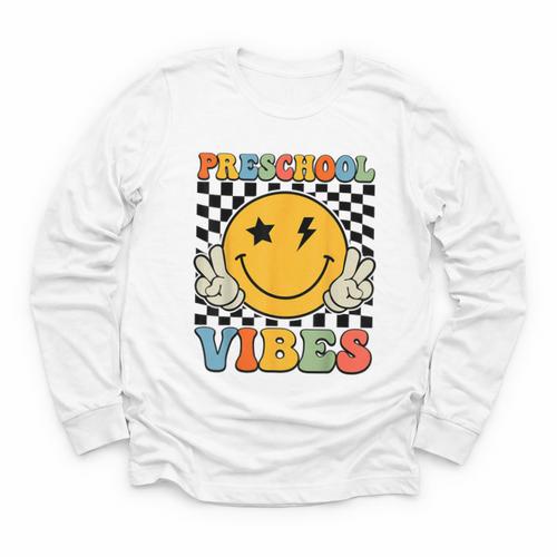 Preschool Vibes Retro Groovy Back To School Pre-K Youth Long Sleeve Tee - Savourry