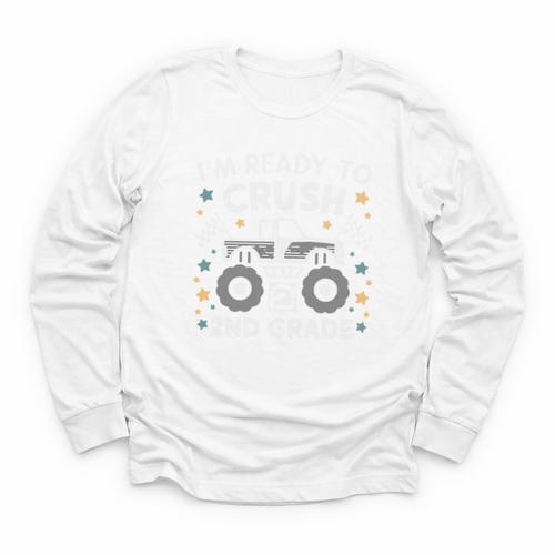 Im Ready To Crush 2nd Grade Boy Monster Truck Back To School Youth Long Sleeve Tee - Savourry