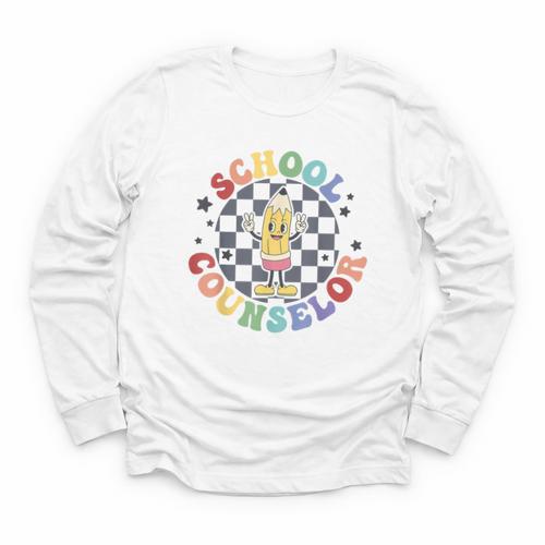 Retro Pencil School Counselor Back To School For Counselor Youth Long Sleeve Tee - Savourry