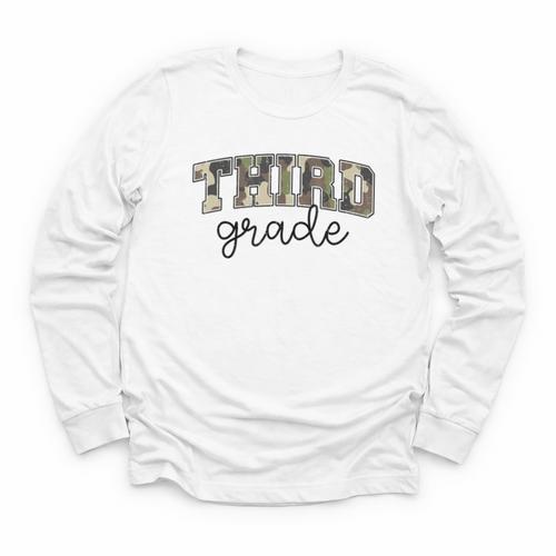 Retro Third Grade Old Camo Back To School Girl Boy 3rd Grade Youth Long Sleeve Tee - Savourry