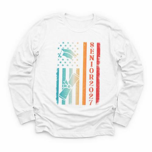 Senior 2027 Class Of 2027 Graduation USA Flag Back To School Performance Youth Long Sleeve Tee - Savourry