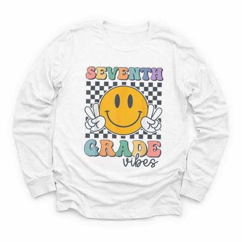 Seventh Grade Vibes Cute Smile Back To School 7th Grade Team Youth Long Sleeve Tee - Savourry
