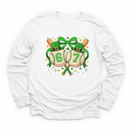 Six Seven 67 Meme Baseball Coquette Bow St Patrick's Day Youth Long Sleeve Tee - Sportilla
