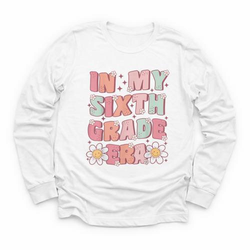 In My Sixth Grade Era Cute Groovy 6th Grade Back To School Youth Long Sleeve Tee - Savourry